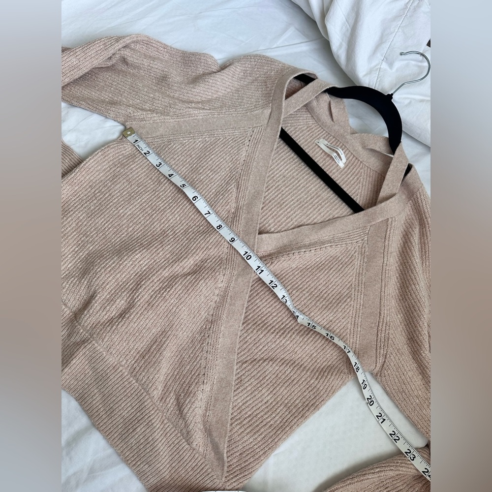 By Anthropologie Women’s Faux Wrap Sweater Medium Beige Ribbed Knit Long Sleeve - Picture 10 of 11